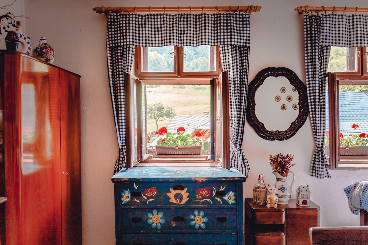 small room blending oak panelling with dried botanicals